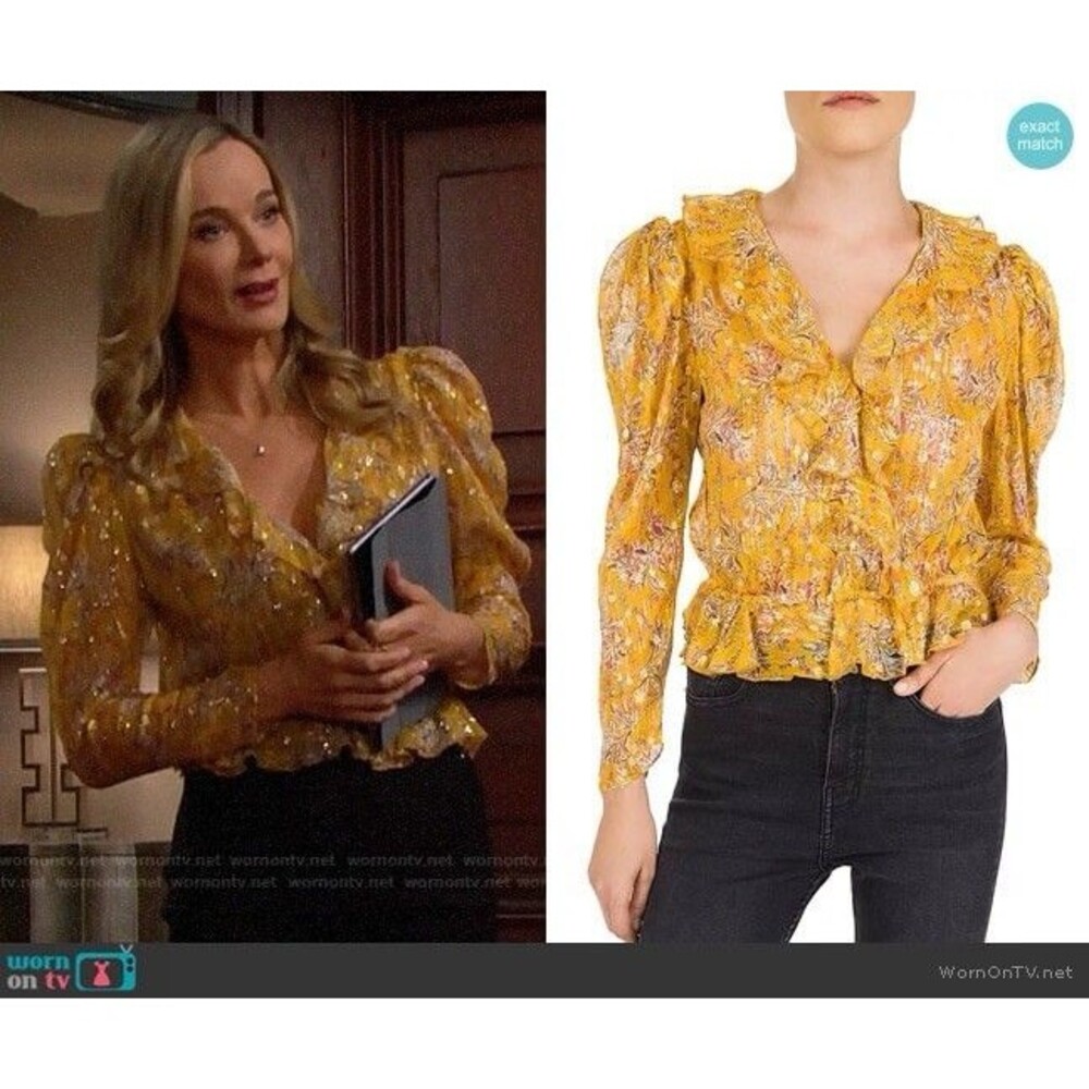 The Kooples Feuille D'or Ruffled Floral Silk-Blend Top Women’s Size 2 US 4/6 NEW
